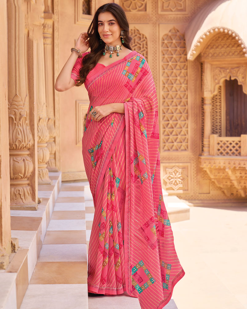 Vishal Prints Fushia Pink Printed Georgette Saree With Fancy Border