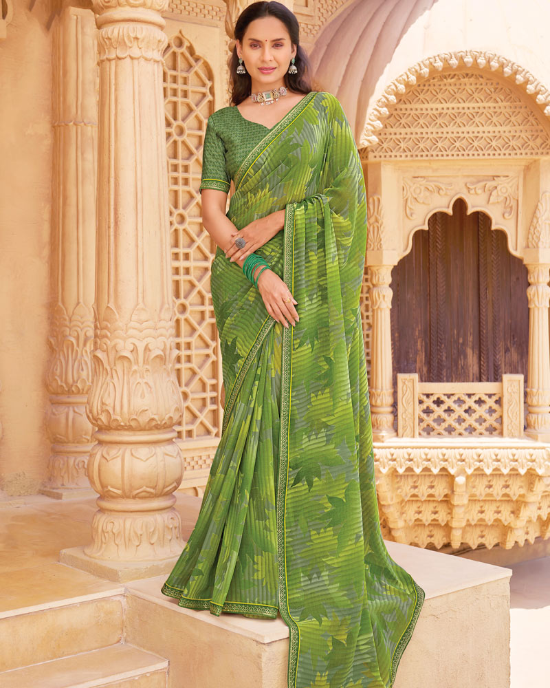 Vishal Prints Green Printed Georgette Saree With Fancy Border