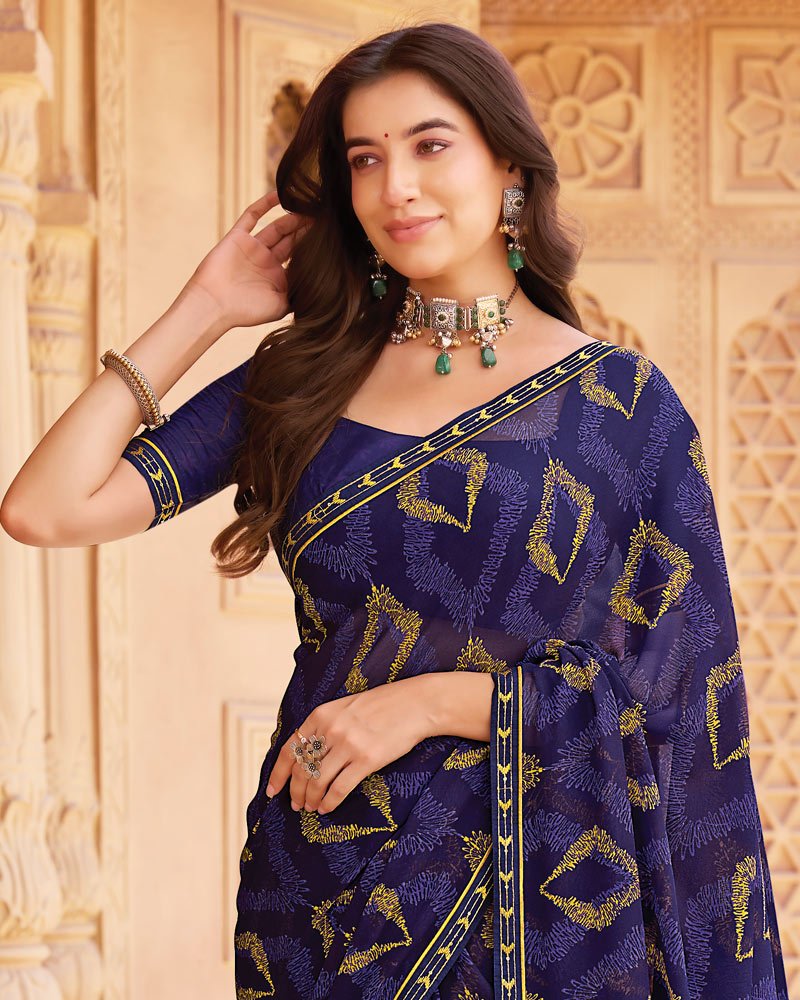 Vishal Prints Deep Purple Printed Georgette Saree With Fancy Border
