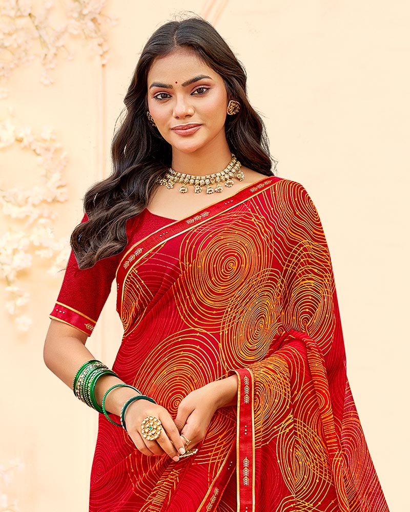 Vishal Prints Milano Red Printed Georgette Saree With Fancy Border