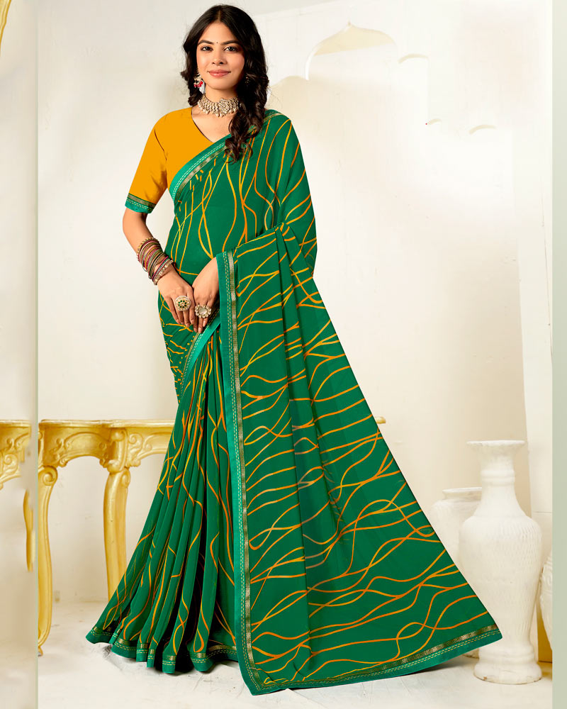 Vishal Prints Dark Spring Green Printed Georgette Saree With Fancy Border