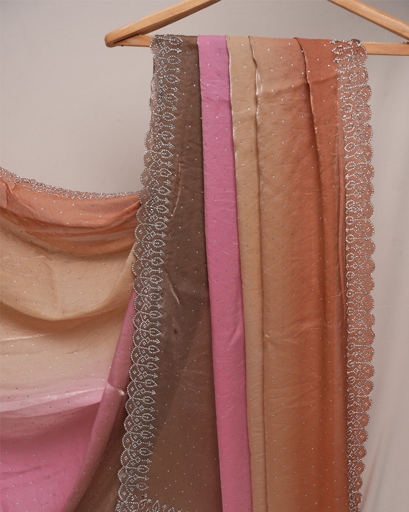 Vishal Prints Multicolored Fancy Satin Diamond Work Saree With Cut Work Border