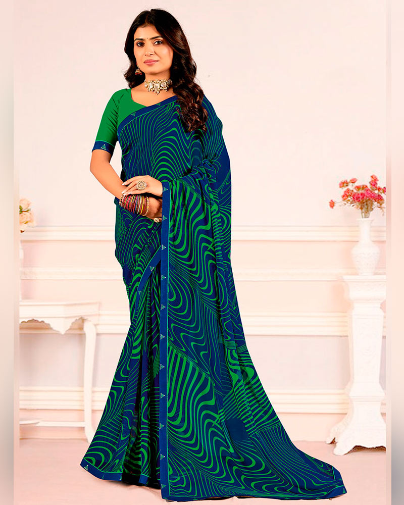 Vishal Prints Royal Blue Printed Georgette Saree With Fancy Border