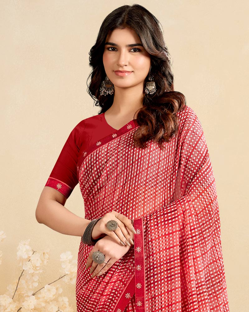 Vishal Prints Dusty Rose Pink Printed Georgette Saree With Fancy Border