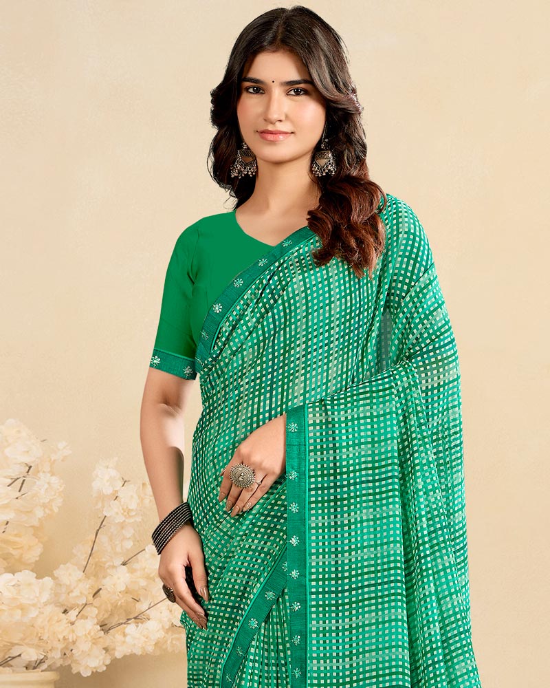 Vishal Prints Jade Green Printed Georgette Saree With Fancy Border