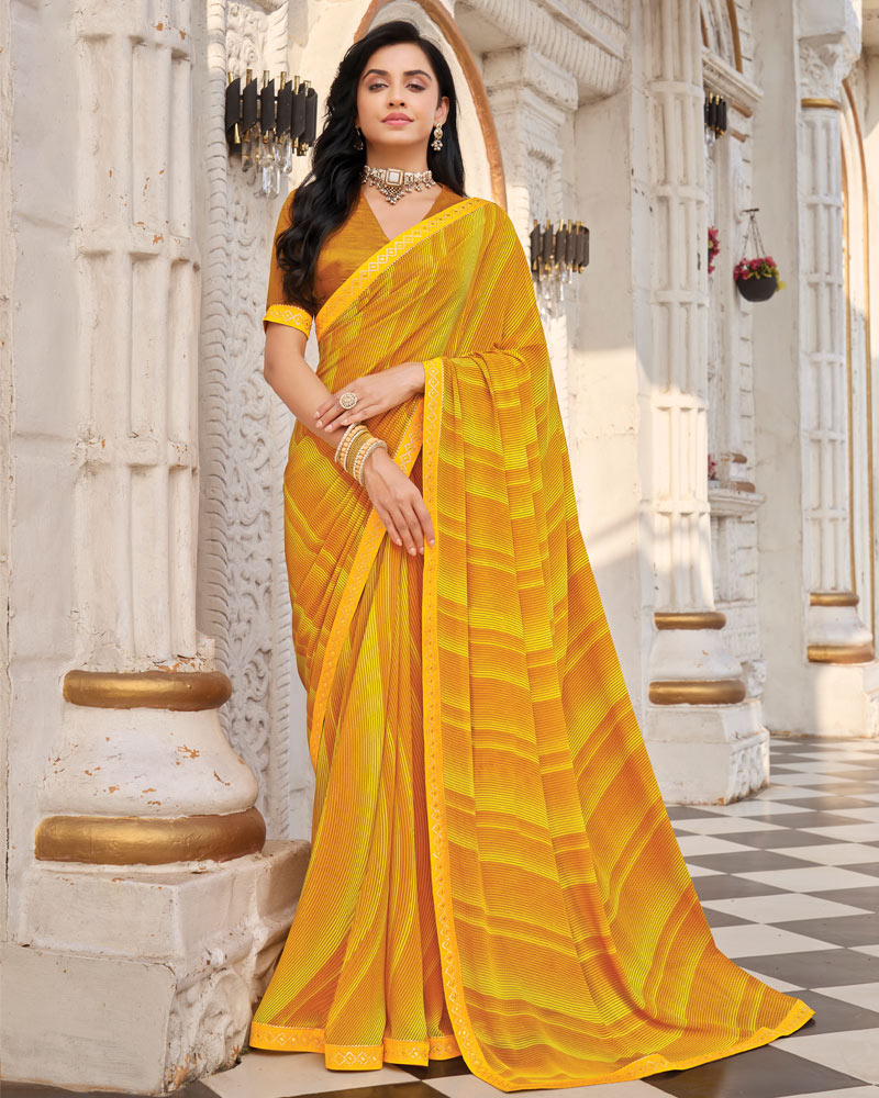 Vishal Prints Yellow Ochre Printed Georgette Saree With Fancy Border