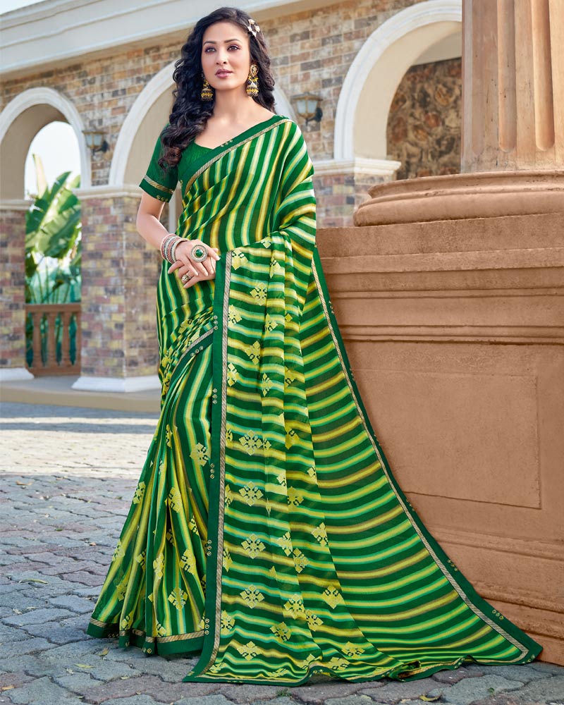 dark green leheriya saree