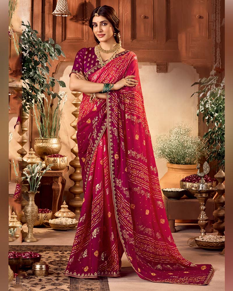 Vishal Prints Multicolor Traditional Printed Fancy Chiffon Saree With Foil Print And Embroidery Border