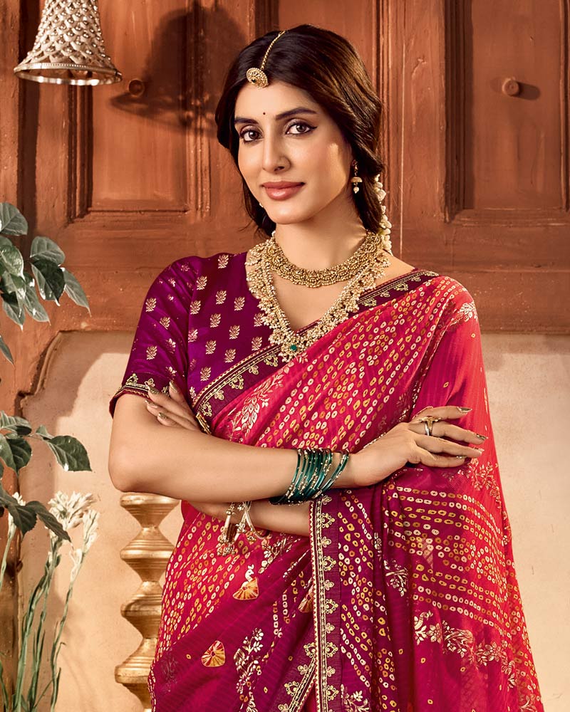 Vishal Prints Multicolor Traditional Printed Fancy Chiffon Saree With Foil Print And Embroidery Border