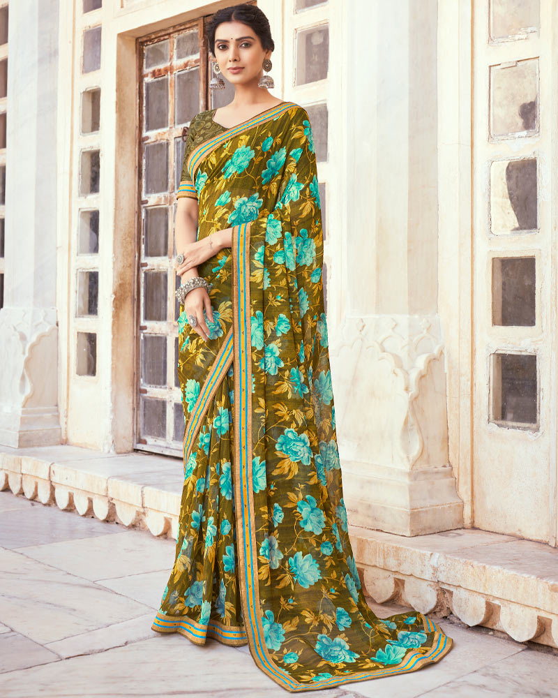 dark olive green saree