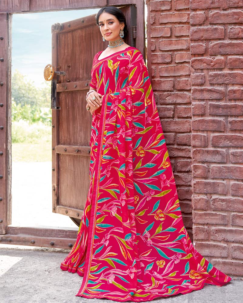 Vishal Prints Shiraz Pink Printed Patterned Georgette Saree With Fancy Border