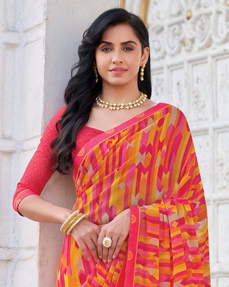 Vishal Prints Shaded Pink Printed Georgette Saree With Fancy Border