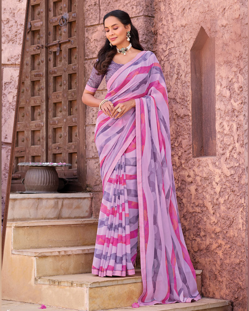 Vishal Prints Mauve Printed Georgette Saree With Fancy Border