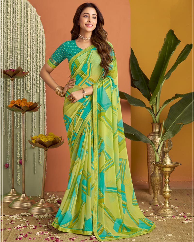 Vishal Prints Light Green Printed Georgette Saree With Fancy Border