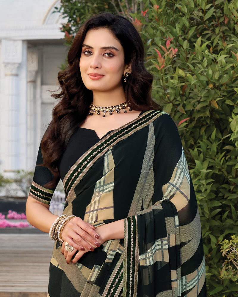Vishal Prints Midnight Black Printed Georgette Saree With Fancy Border