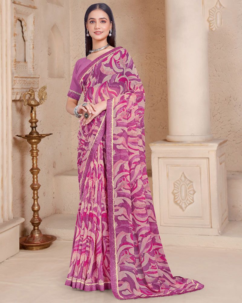 Vishal Prints Tulip Pink Printed Georgette Saree With Fancy Border