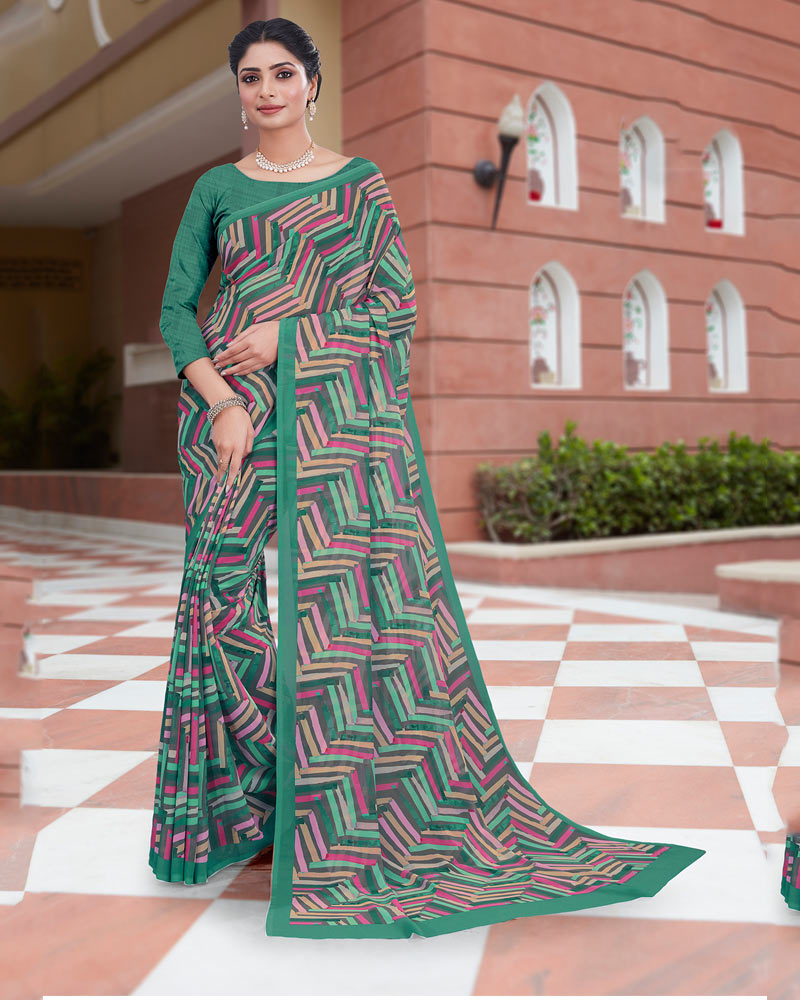 Vishal Prints Rama Green Digital Print Weightless Georgette Saree