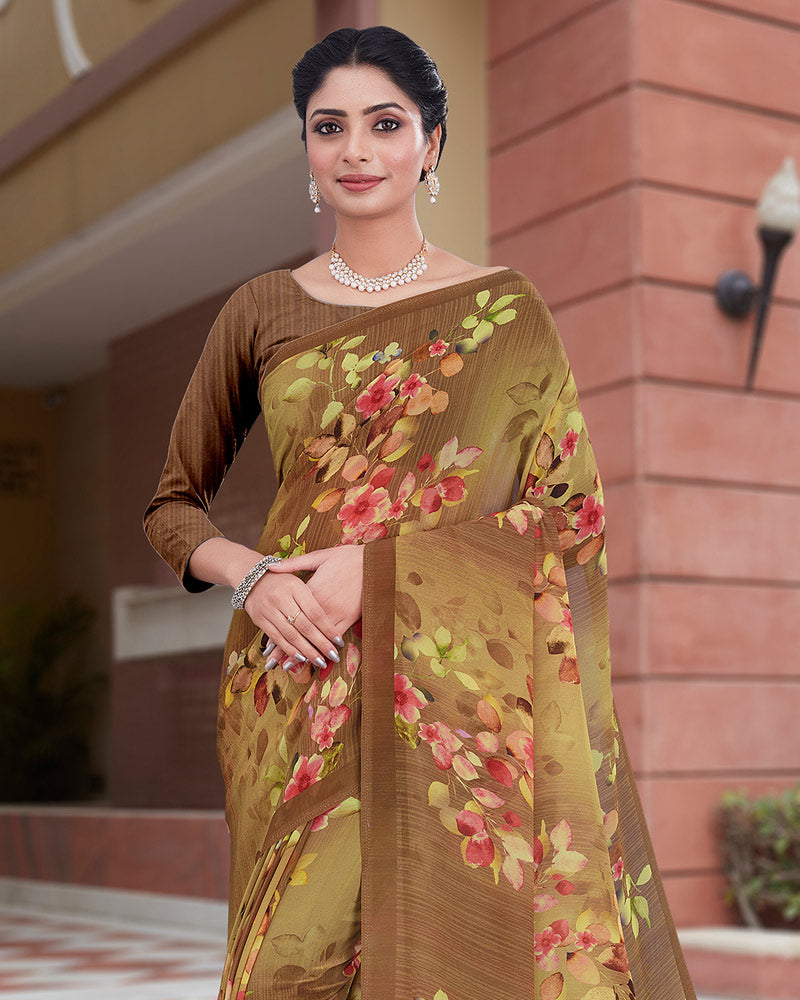 Vishal Prints Light Mehandi Green Digital Print Weightless Georgette Saree