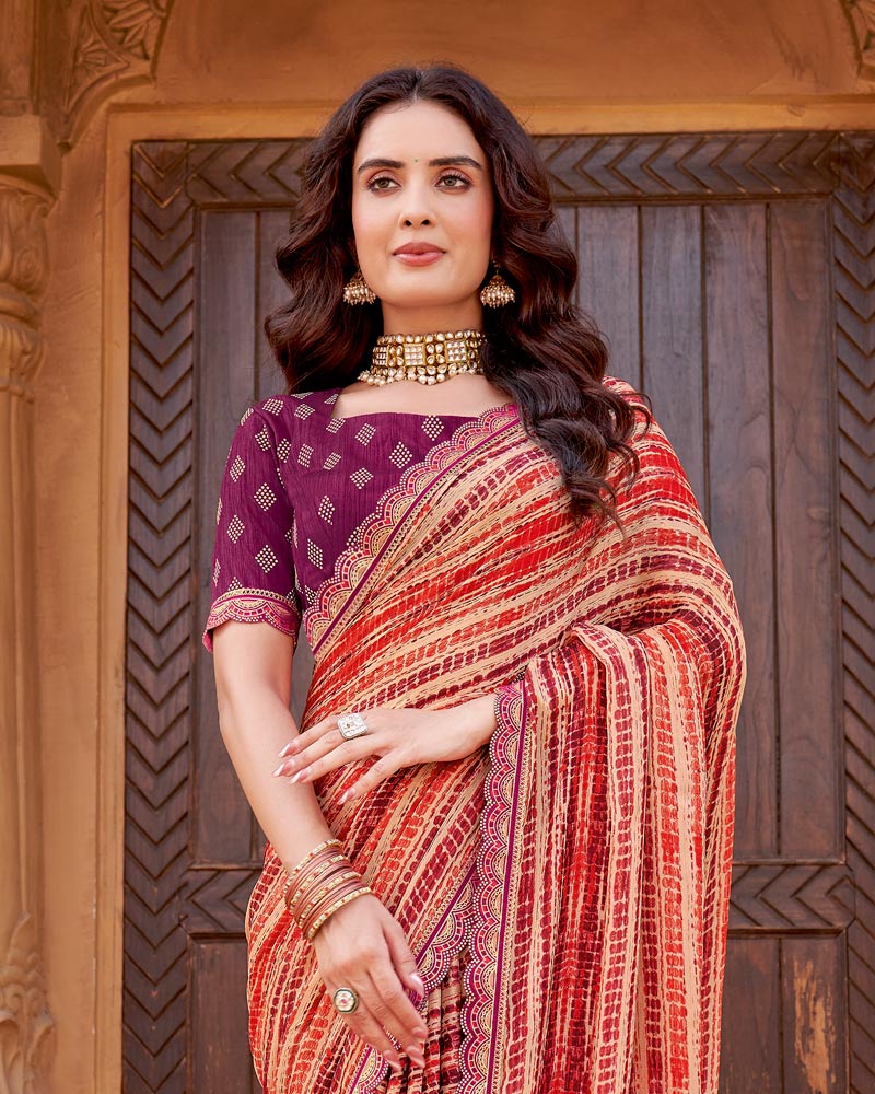 Vishal Prints Multicolor Printed Fancy Chiffon Traditional Print Saree With Cut Work Border