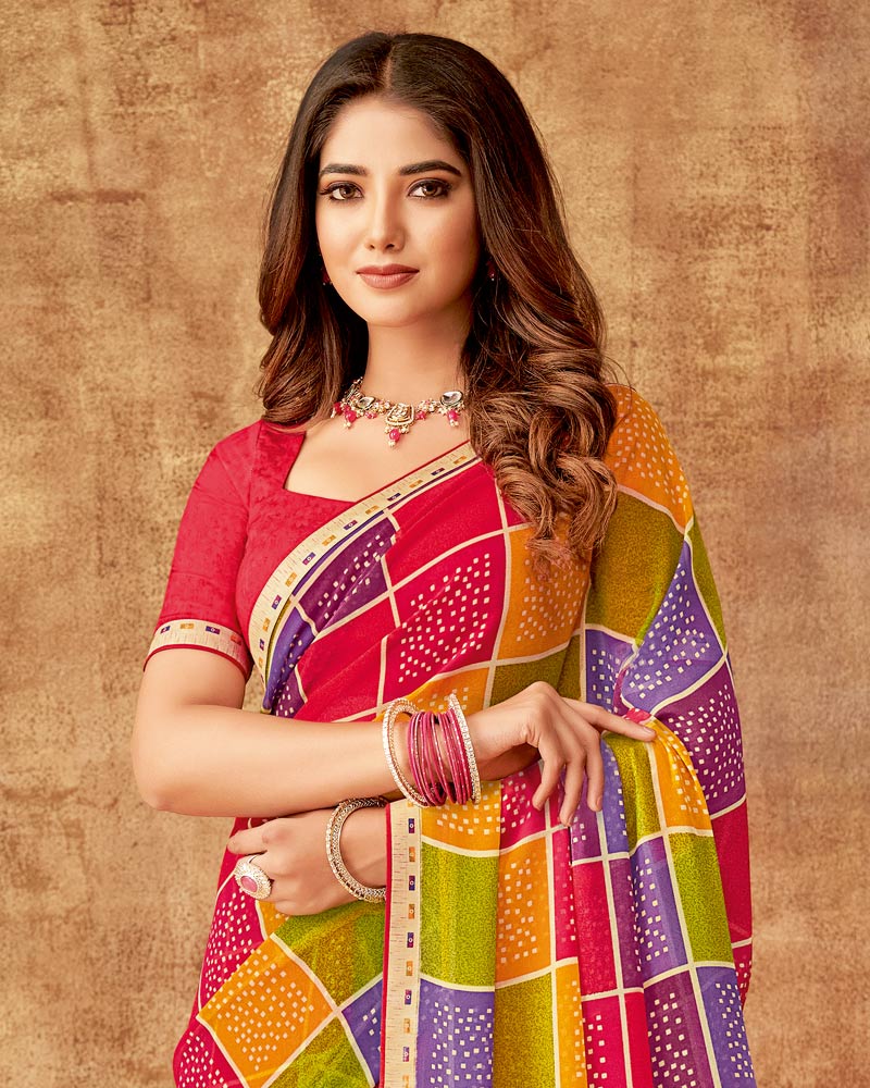 Vishal Prints Multicolored Printed Georgette Saree With Fancy Border
