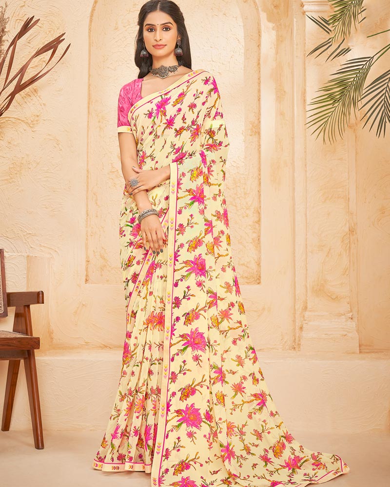Buy Ivory Georgette Saree - Main Image