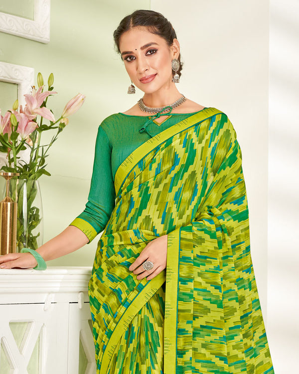 Vishal Prints Lime Green Printed Georgette Saree With Fancy Border