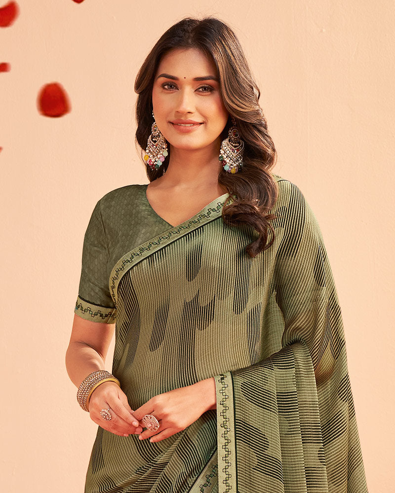 Vishal Prints Pastel Brown Printed Chiffon Saree With Fancy Embroidery Border