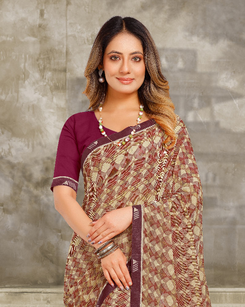 Vishal Prints Dark Beige Printed Georgette Saree With Fancy Border