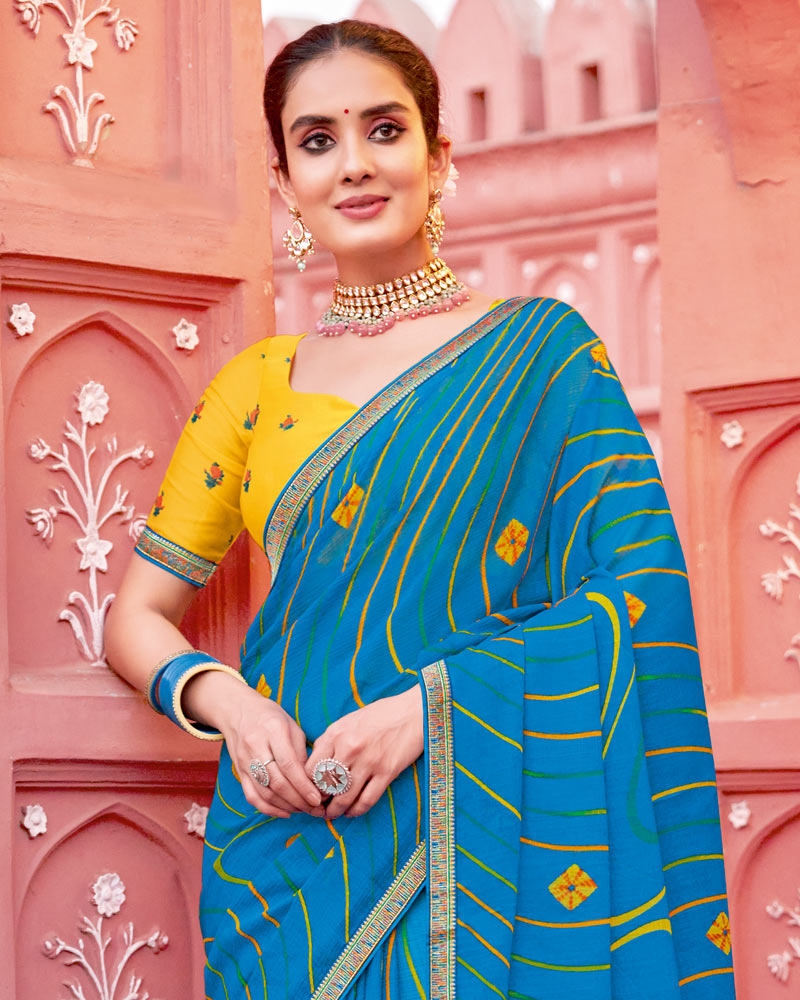 Vishal Prints French Blue Printed Chiffon Saree With Fancy Border