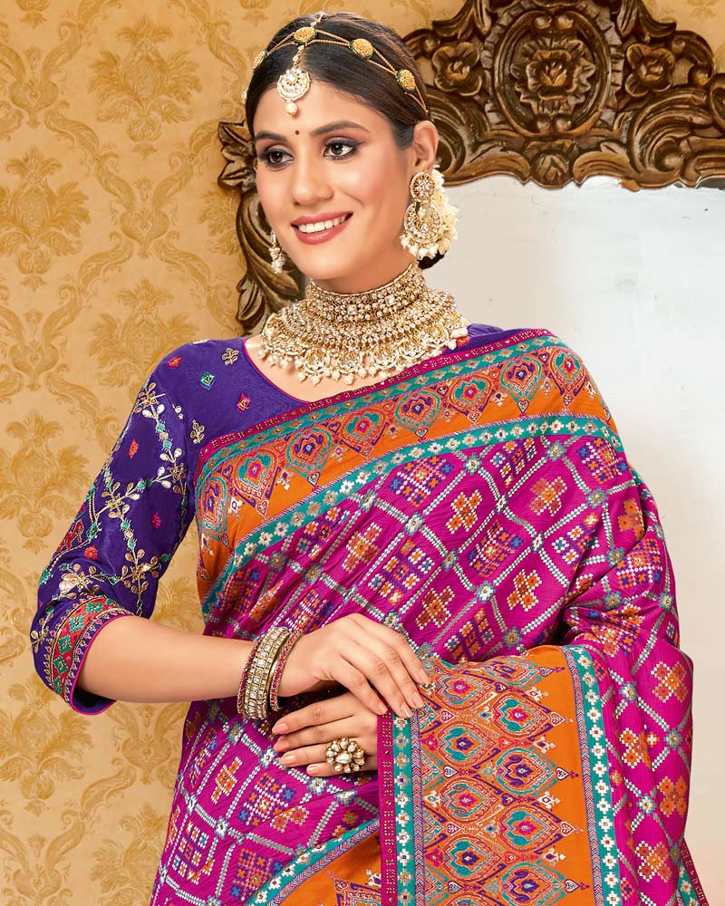 Vishal Prints Dark Fuchsia Art Silk Weaving Saree With Stone Work And Tassel