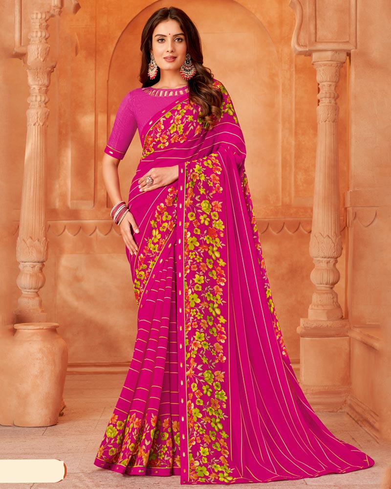 Georgette Fancy Ladies Saree Fancy Saree Vishal Prints Fuchsia
