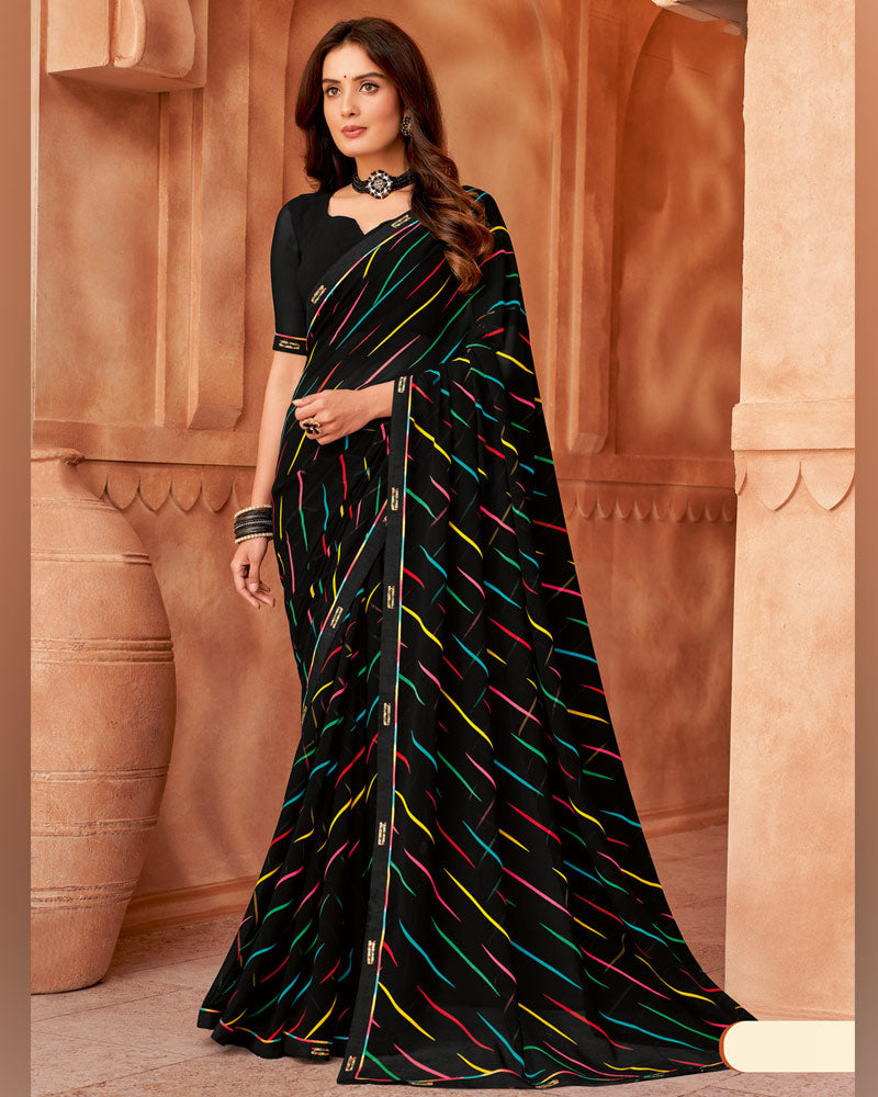 Black Georgette Saree With Fancy Arco Border Work main image 0