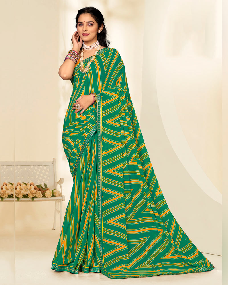 Vishal Prints Tropical Green Printed Georgette Saree With Fancy Border