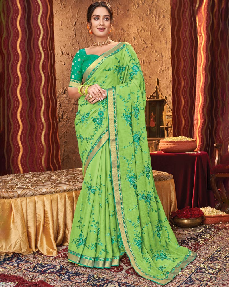 parrot green saree blouse