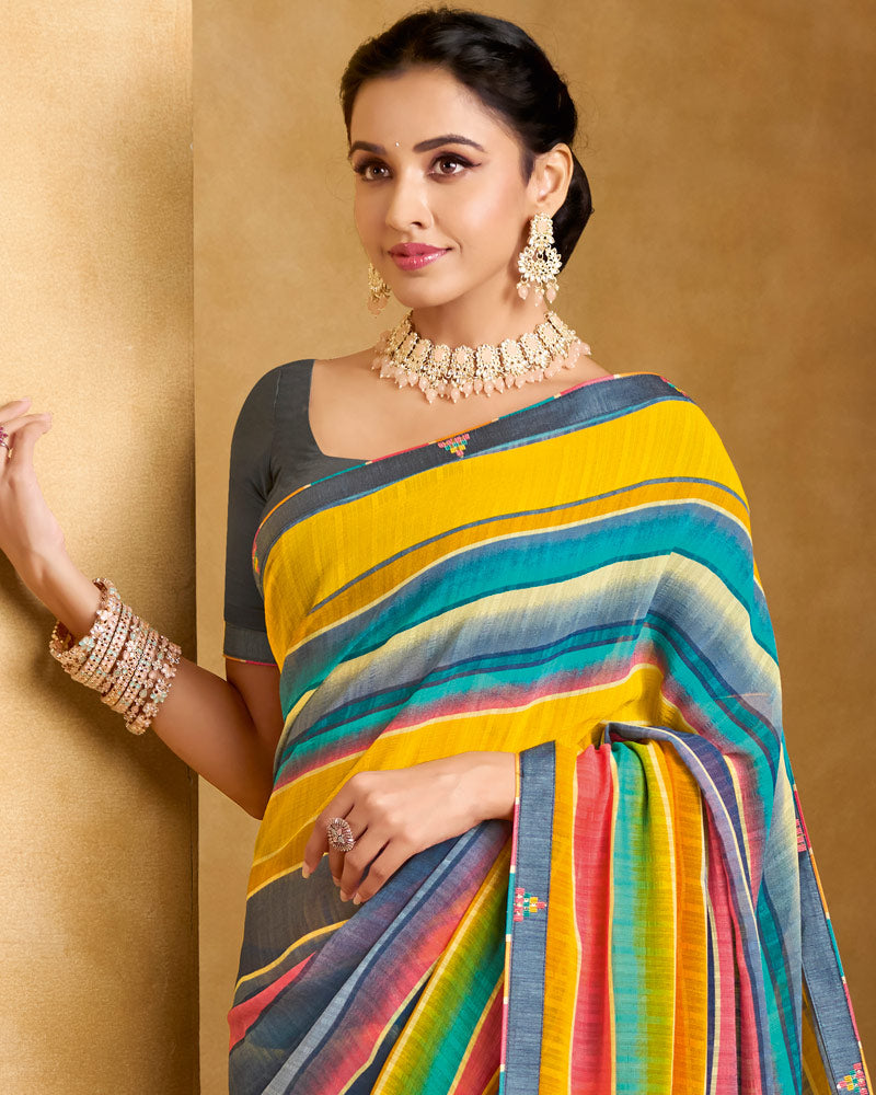 Vishal Prints Multicolored Printed Patterened Georgette Saree With Fancy Border
