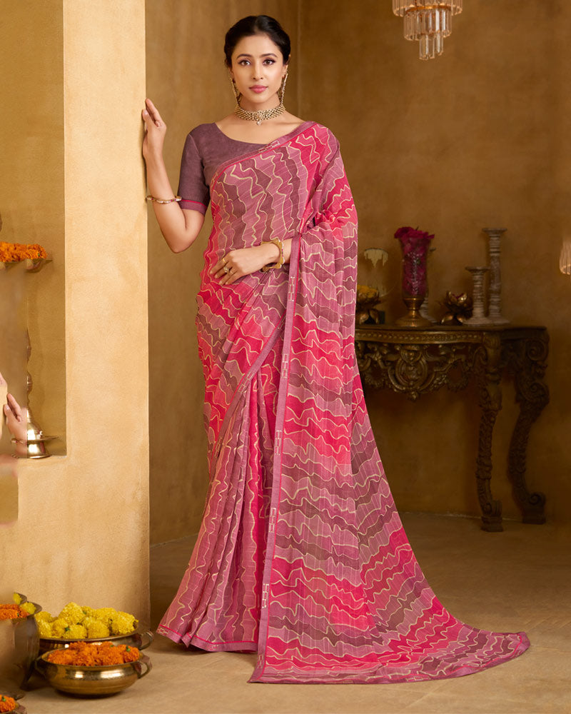 Vishal Prints Dusty Pink Printed Patterened Georgette Saree With Fancy Border