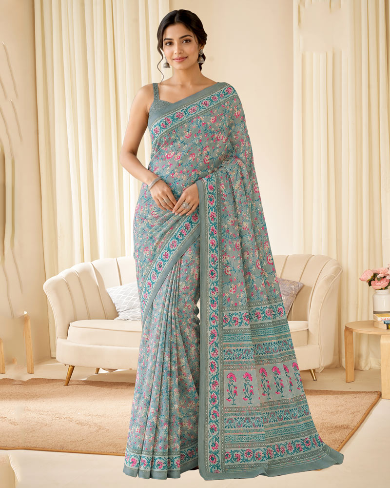 Vishal Prints Oslo Grey Digital Print Georgette Saree