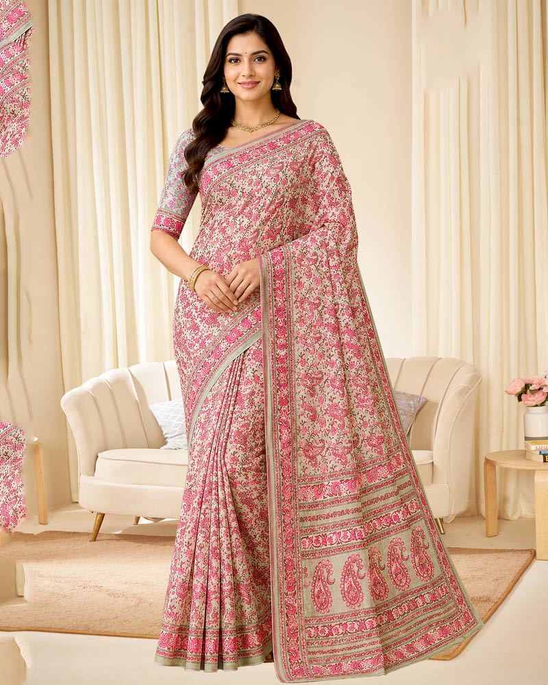 Vishal Prints Rose Pink Digital Print Georgette Saree