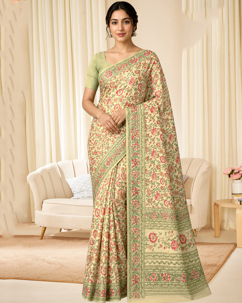 Vishal Prints Light Pastel Yellow Digital Print Georgette Saree