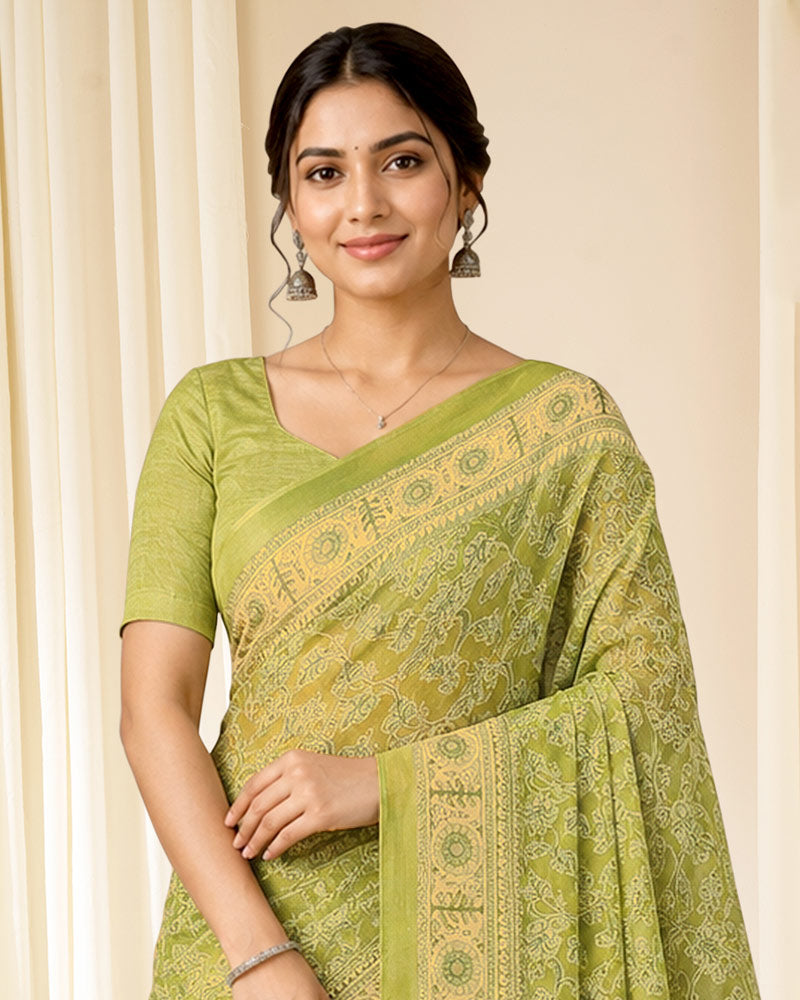 Vishal Prints Light Olive Green Digital Print Georgette Saree