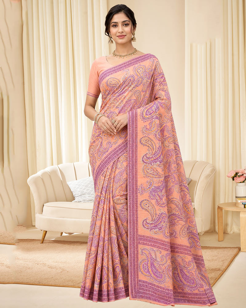 Vishal Prints Orangey Peach Digital Print Georgette Saree