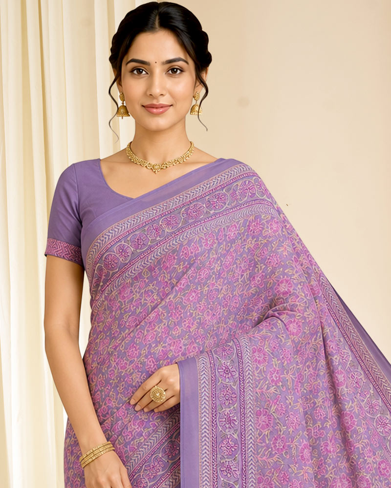 Vishal Prints Lavender Purple Digital Print Georgette Saree