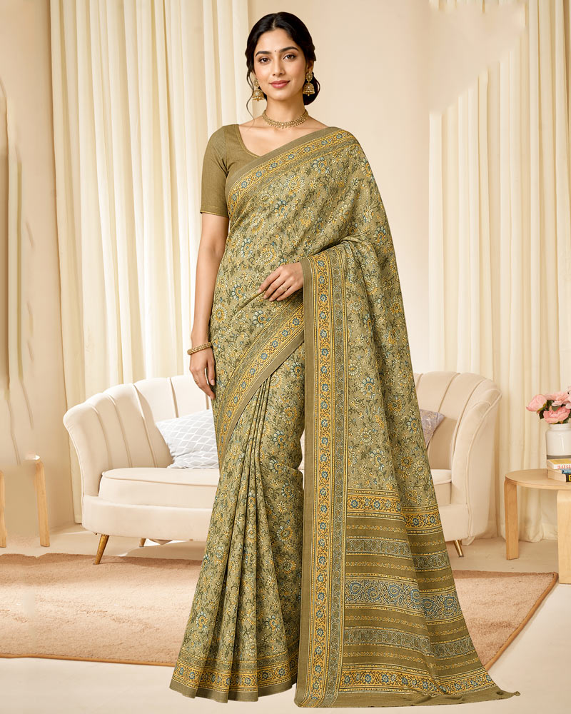 Vishal Prints Dark Beige Digital Print Georgette Saree
