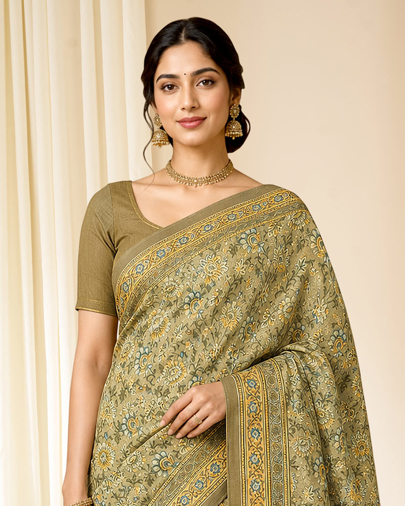 Vishal Prints Dark Beige Digital Print Georgette Saree