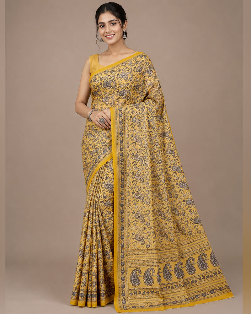 Vishal Prints Light Brownish Mustard Digital Print Georgette Saree