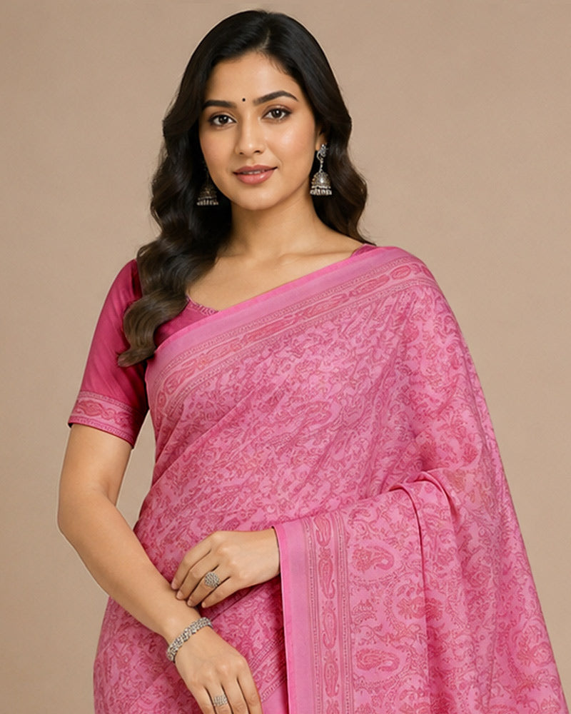 Vishal Prints Dusty Blush Pink Digital Print Georgette Saree