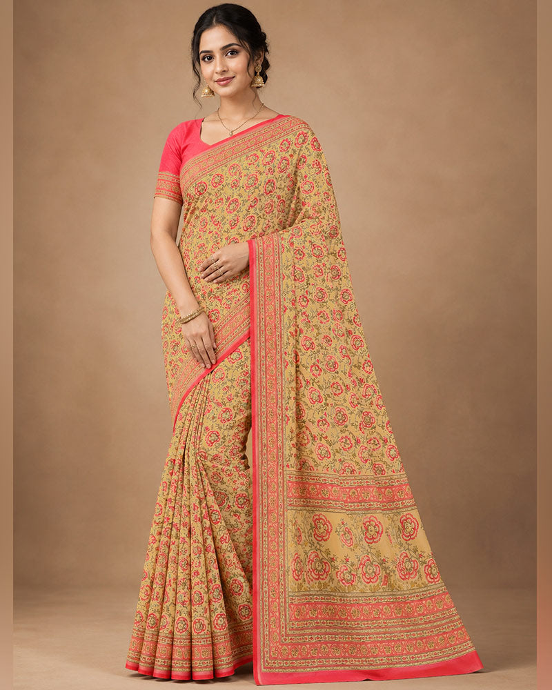 Vishal Prints Sandy Brown Digital Print Georgette Saree