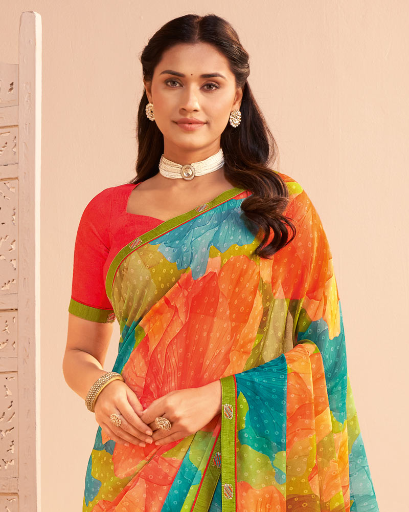 Vishal Prints Multicolour Digital Print Georgette Saree With Fancy Embroidery Border