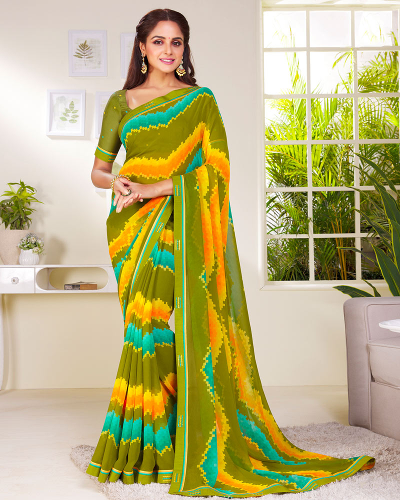 Mehandi Green Shaded Georgette Saree. main image 0