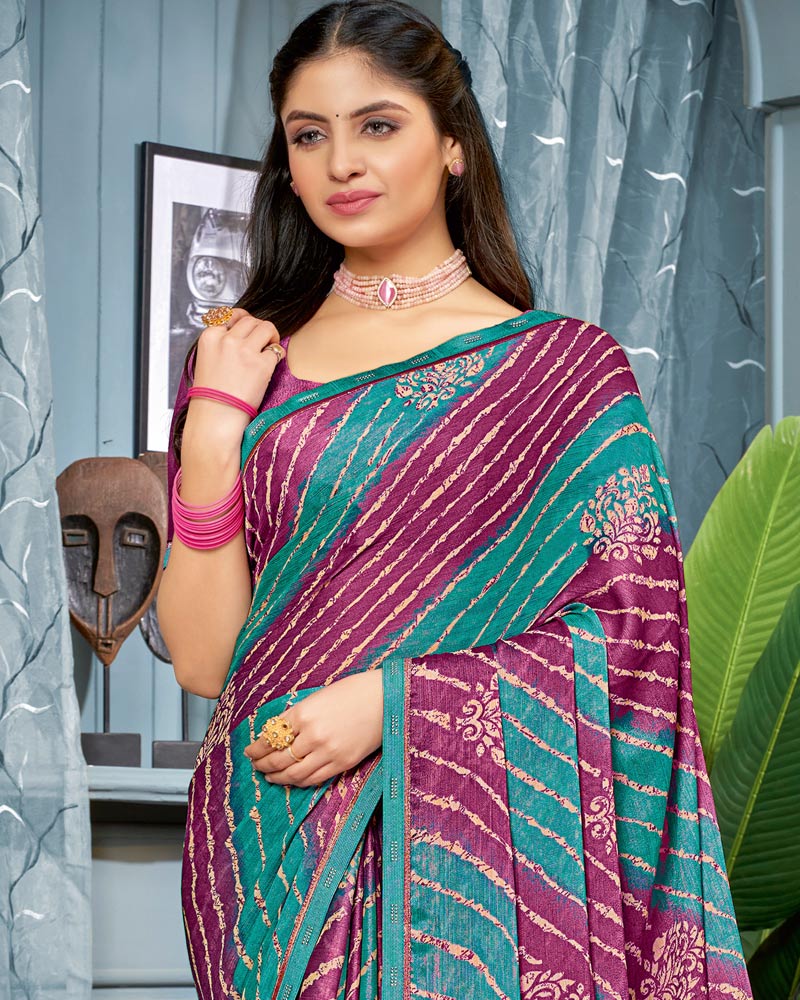 Vishal Prints Teal Green Printed Brasso Saree With Fancy Border